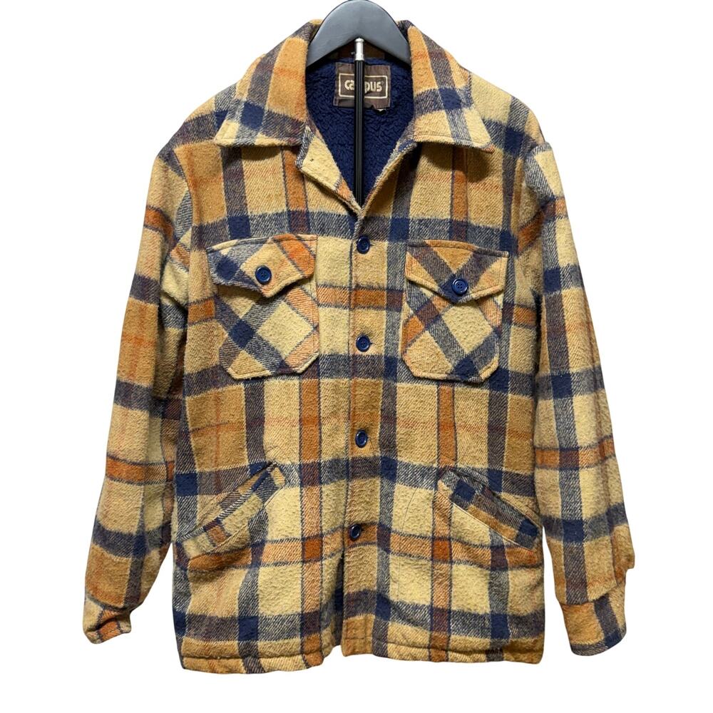 Vintage Campus Flannel Heavy Jacket Mens 42 Thick Plaid Fleece Lined Shacket